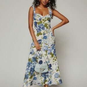 Reformation Blue and White Floral Midi Dress